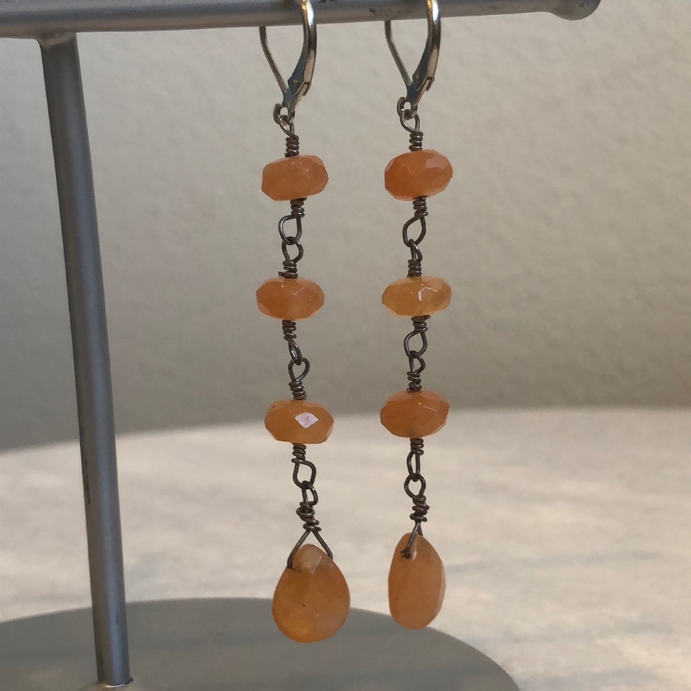 Sterling silver & orange stone drop earrings